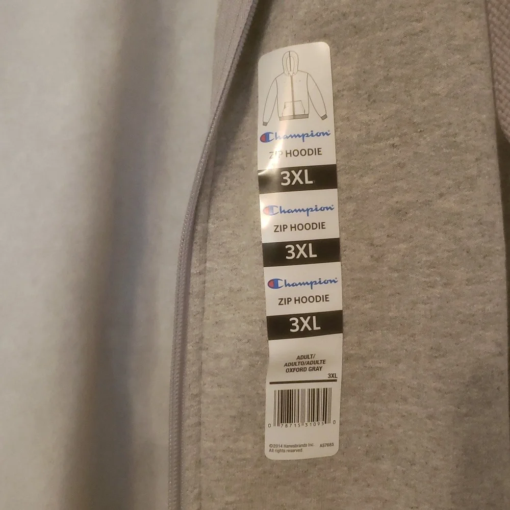 Champion Men's Zip-Up Gray Hoodie, Size 3XL, Black/White Lining - Picture 4 of 4